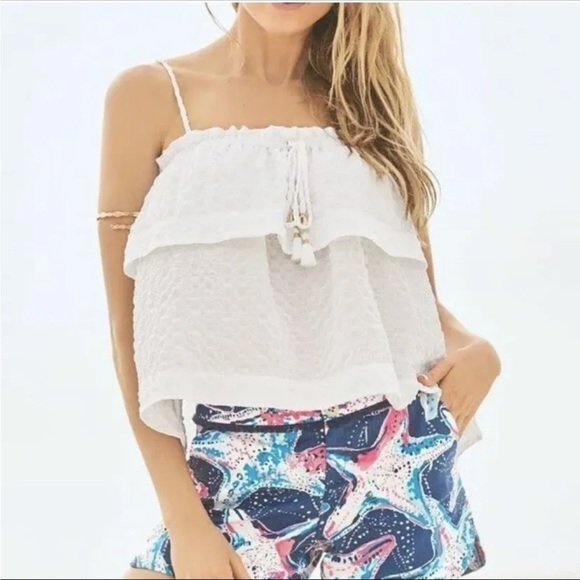 Lilly Pulitzer Mays Tank Top Textured White Ruffled Flounce Size S - Picture 1 of 11